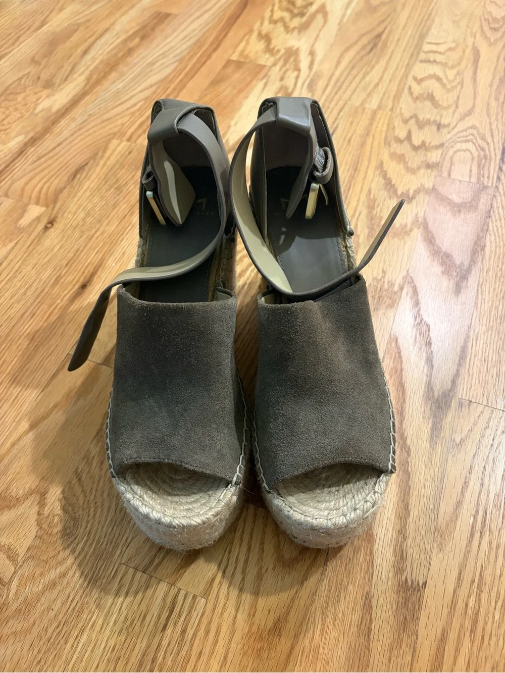 Marc Fisher Olive Suede Espadrille Wedge Sandals with Ankle Buckle